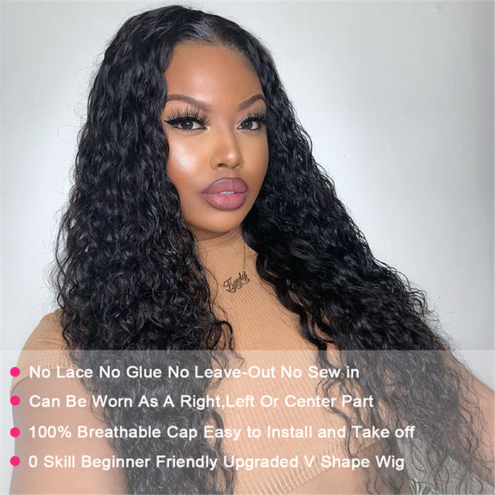 Virgin Human Hair Water Wave V Part Wigs - 图片 4